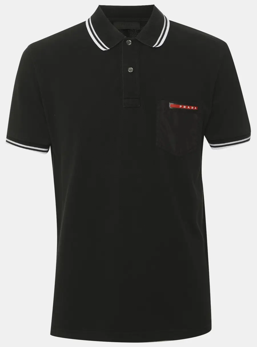 Prada Black Cotton Pique Striped Trim Detail Polo T-Shirt M