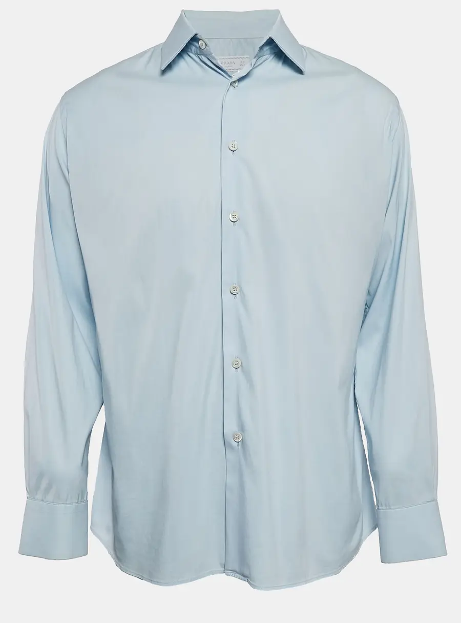 Prada Light Blue Stretch Cotton Button Front Shirt M