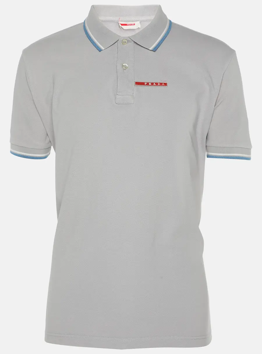 Prada Grey Cotton Pique Polo T-Shirt L