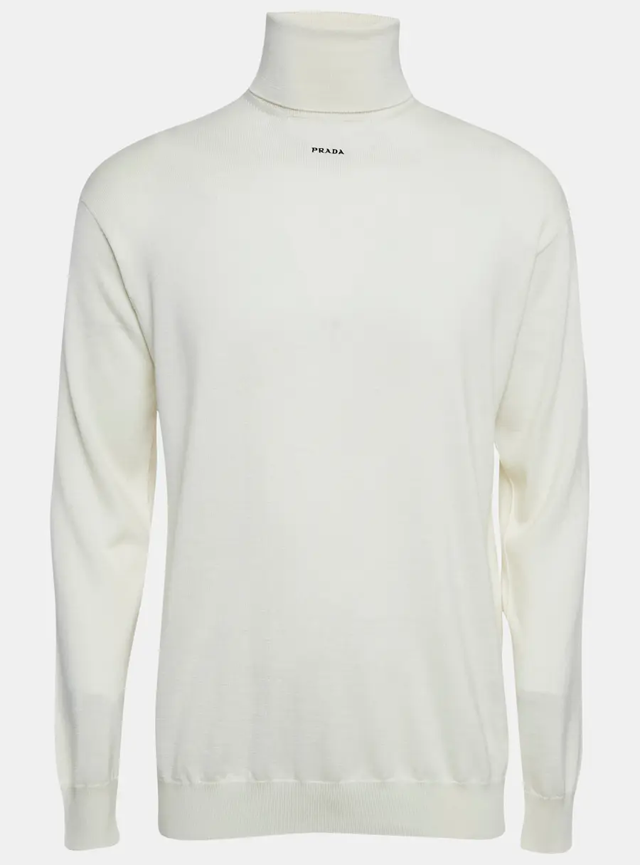 Prada Off-White Cashmere Turtle Neck Long Sleeve Sweater S