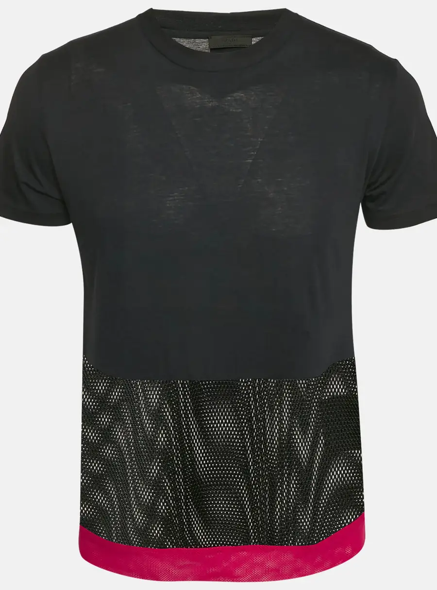 Prada Navy Blue Cotton Mesh Trimmed T-Shirt S