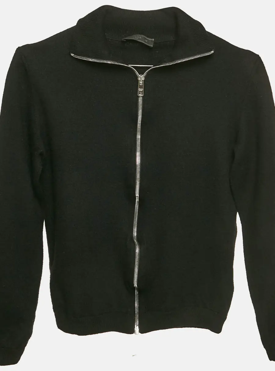 Prada Black Wool Zip-Up Jacket M