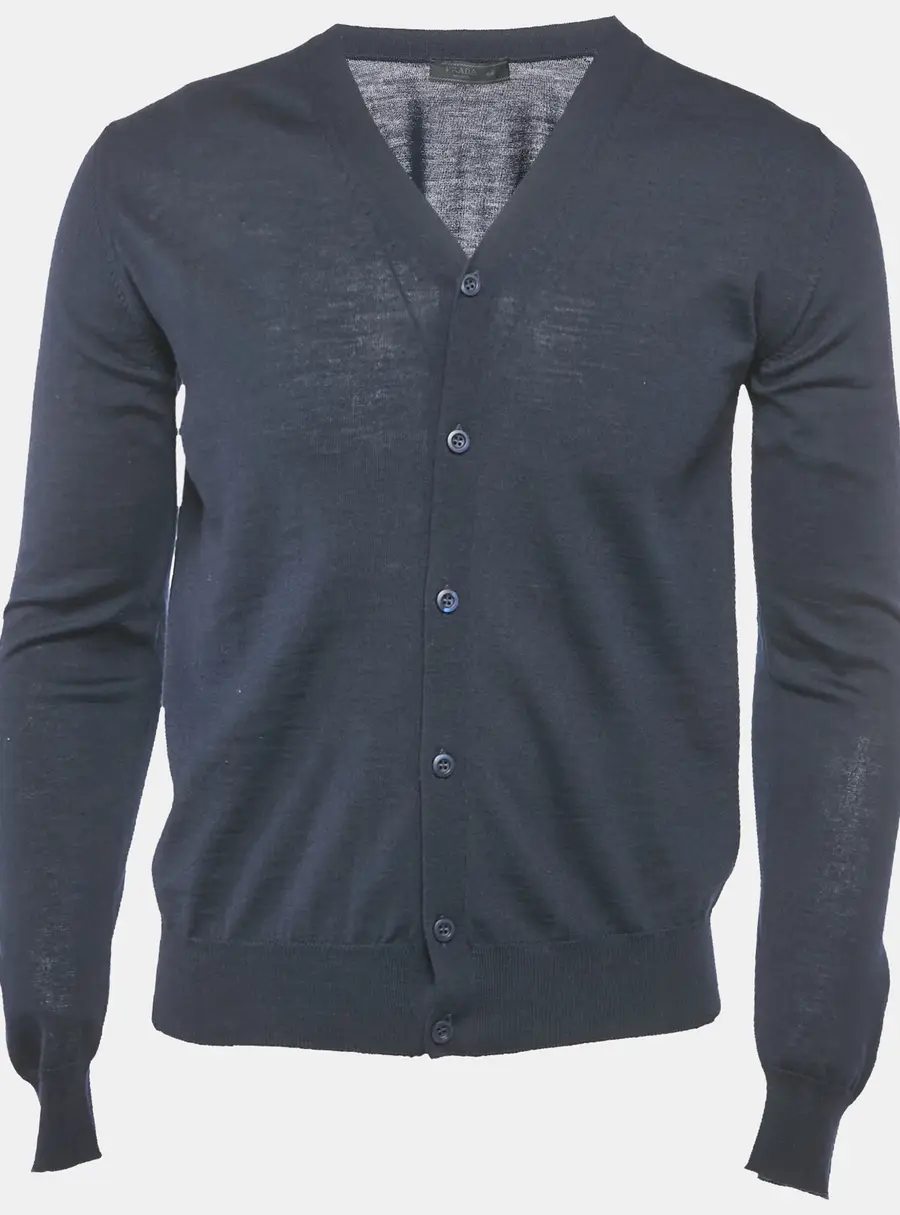 Prada Navy Blue Wool Knit Long Sleeve Cardigan XS