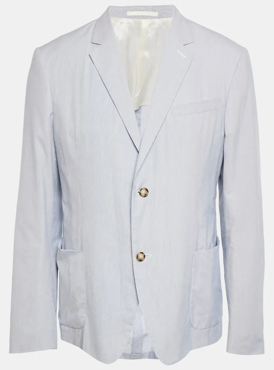 Prada Blue Striped Cotton Single Breasted Blazer XXL