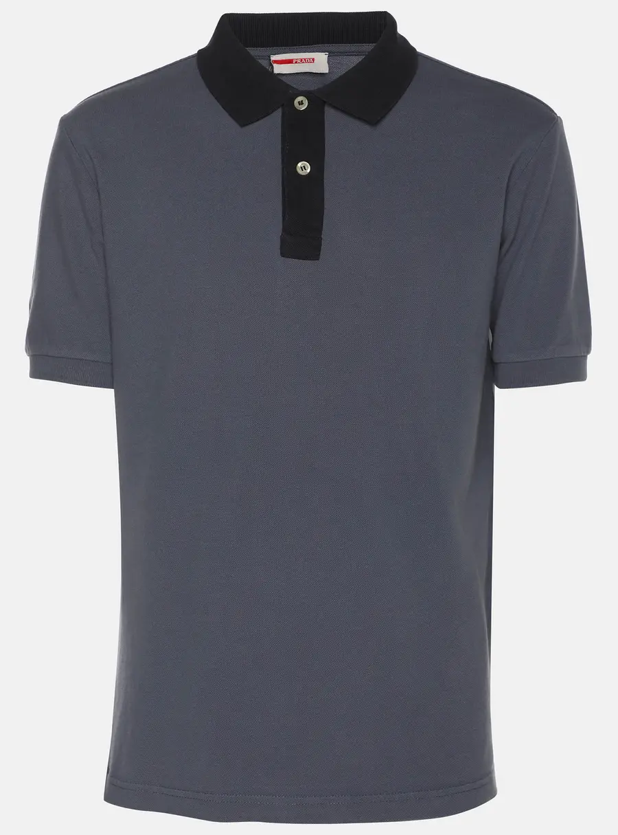 Prada Sport Grey Knit Collar Detail Polo T-Shirt L