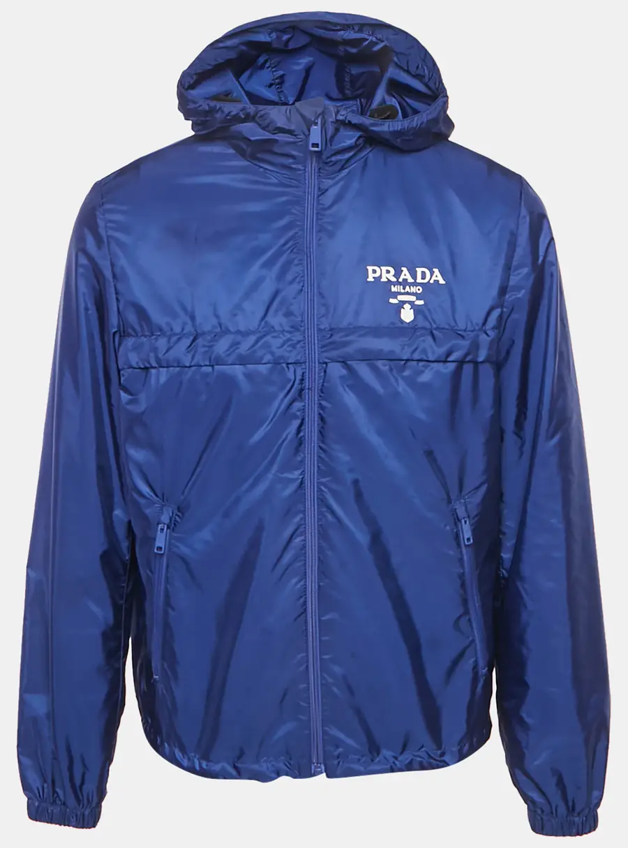 Prada Blue Logo Print Re-Nylon Zip-Up Jacket M