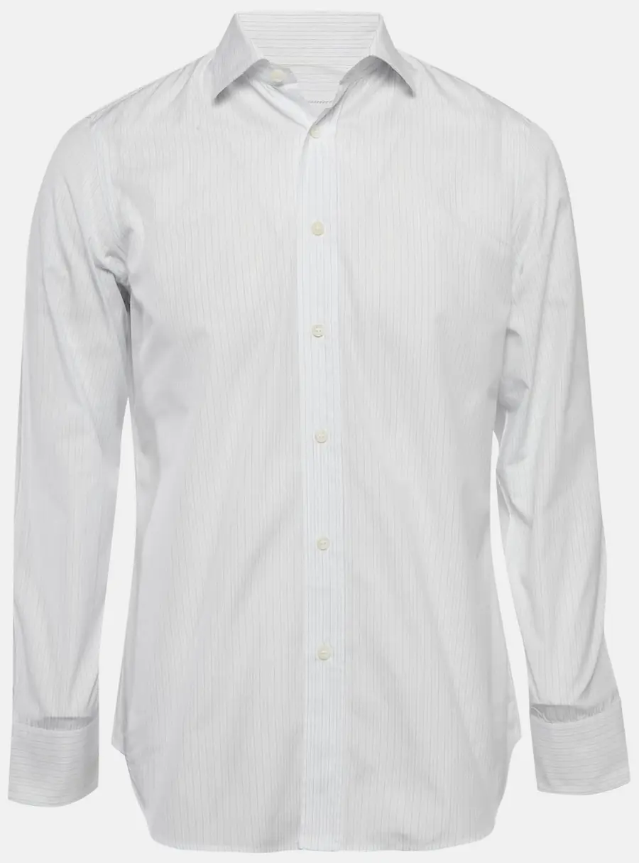 Prada White/Blue Pinstriped Poplin Shirt L