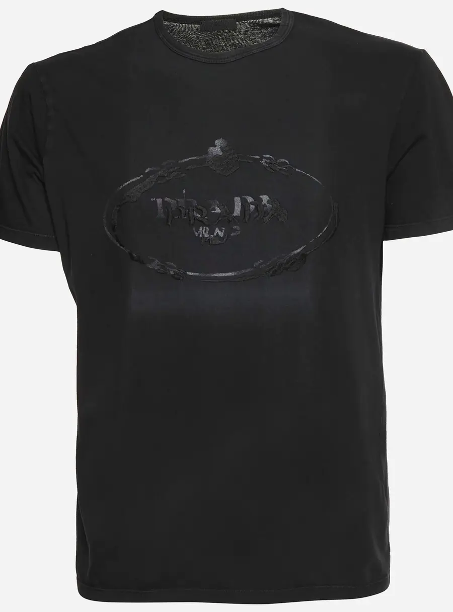 Prada Black Logo Graphic Jersey Knit T-Shirt L