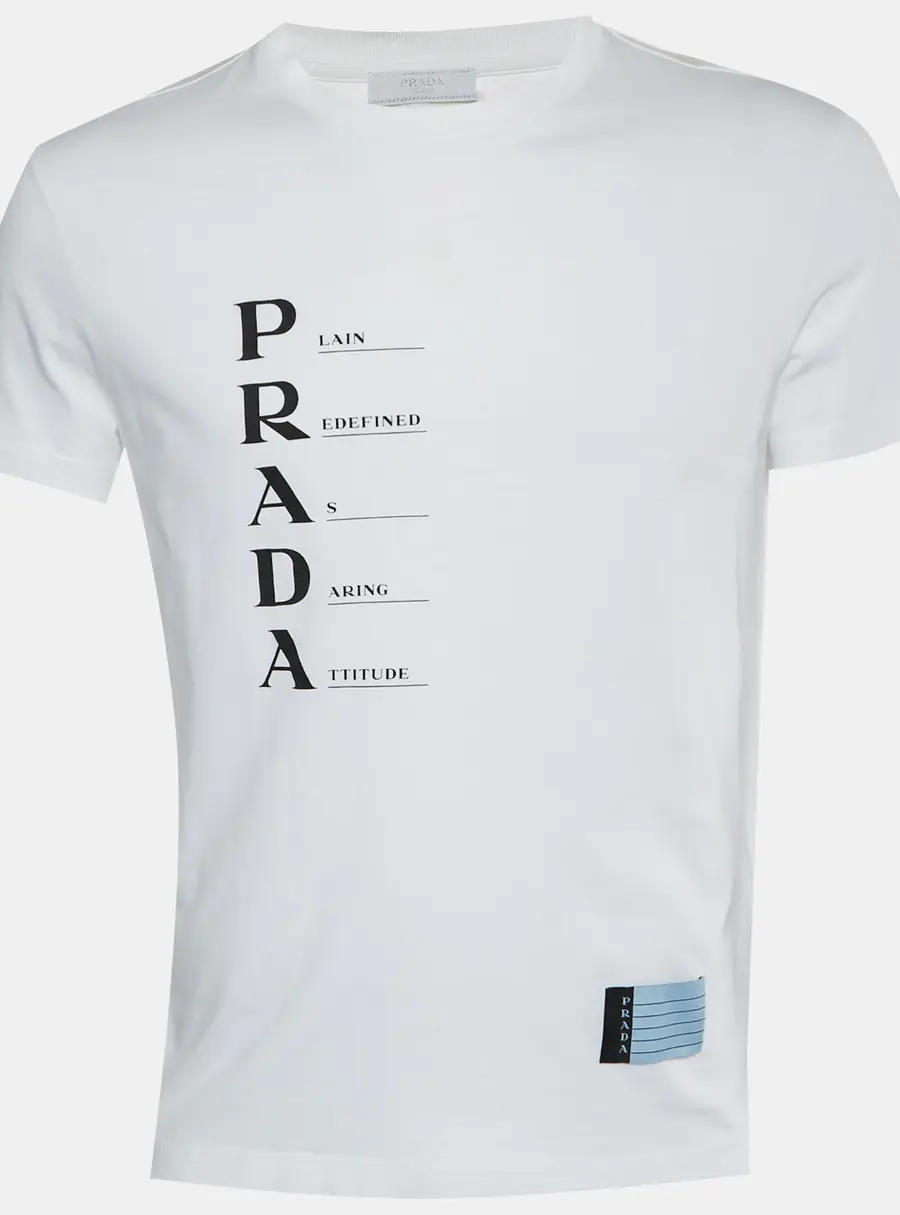 Prada White Cotton Acronym T-Shirt M