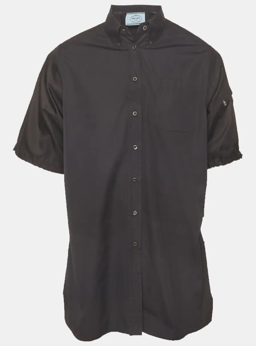Prada Black Cotton Triangle Logo Short Sleeve Shirt XS
