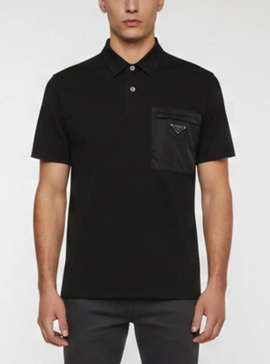 Prada Black Re-Nylon Triangle Logo Cotton Blend Polo T-Shirt XXL