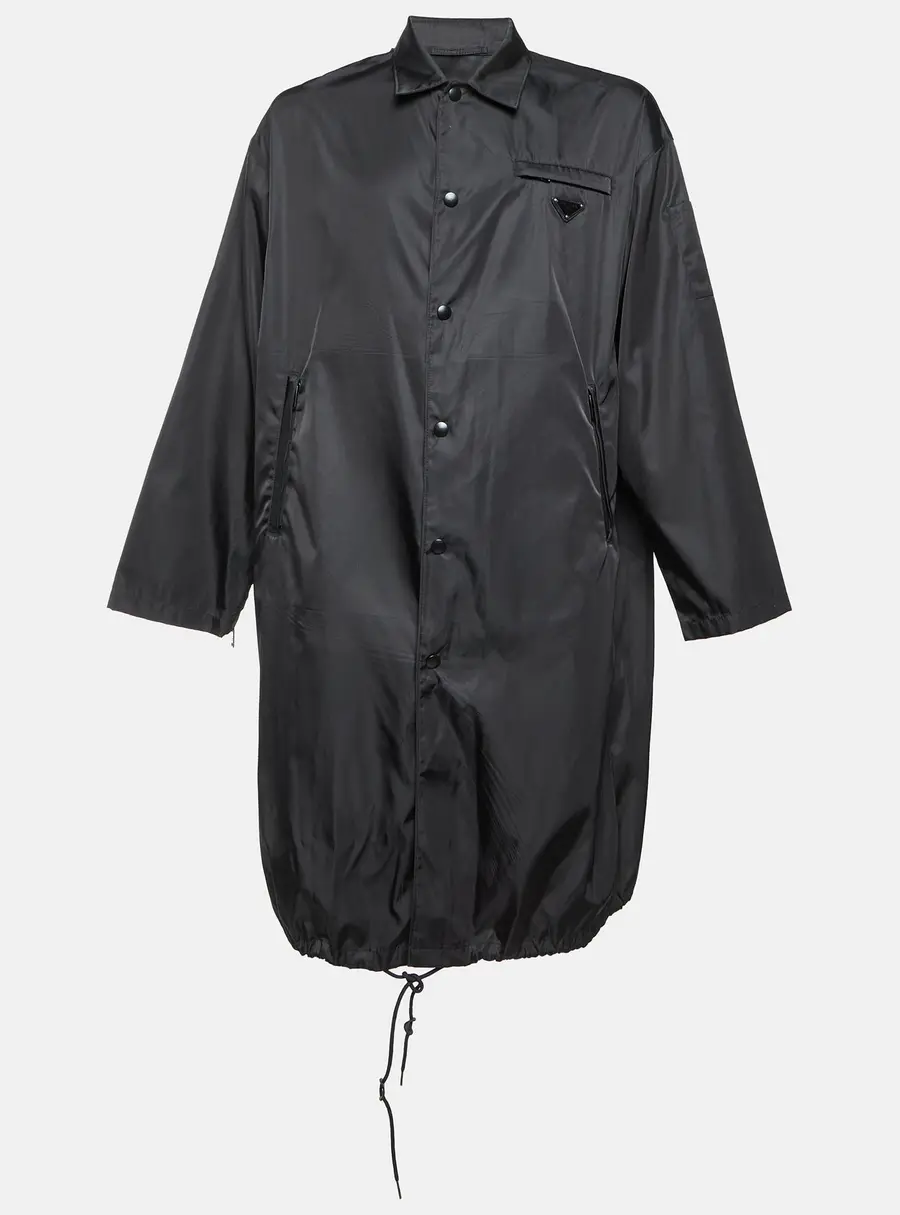 Prada Black Logo Detail Nylon Mid-Length Trench Coat XL