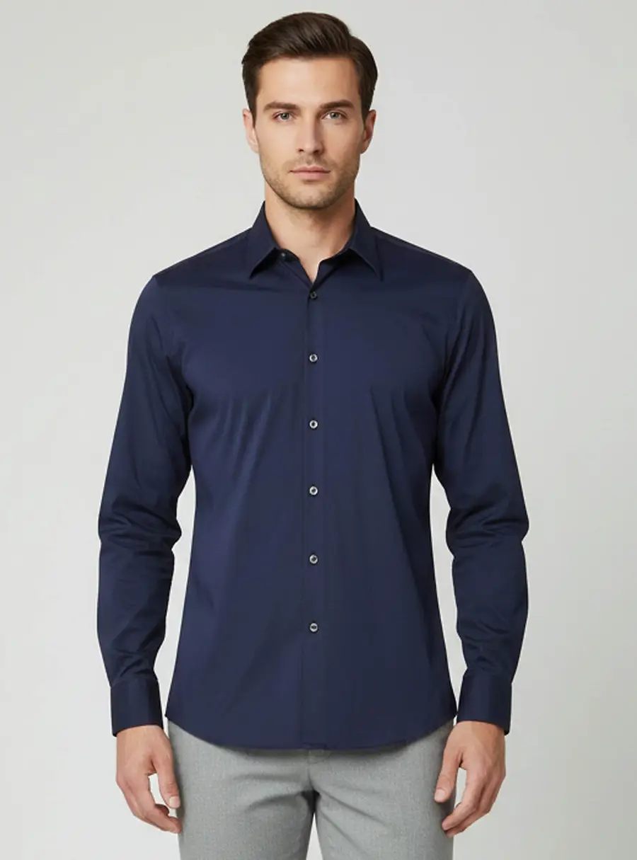 Prada Navy Blue Stretch Poplin Slim Fit Shirt M