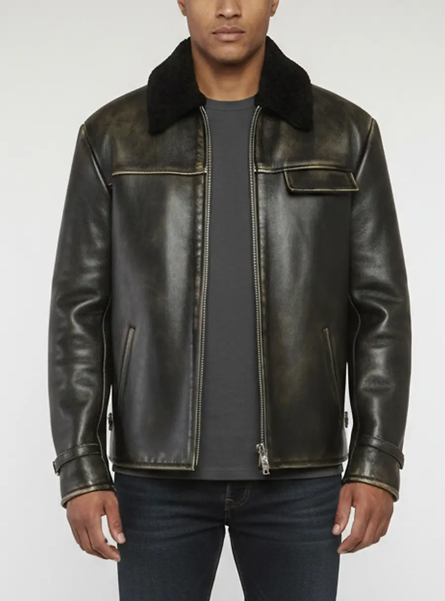 Prada Brown Nappa Leather and Shearling Bomber Jacket XL