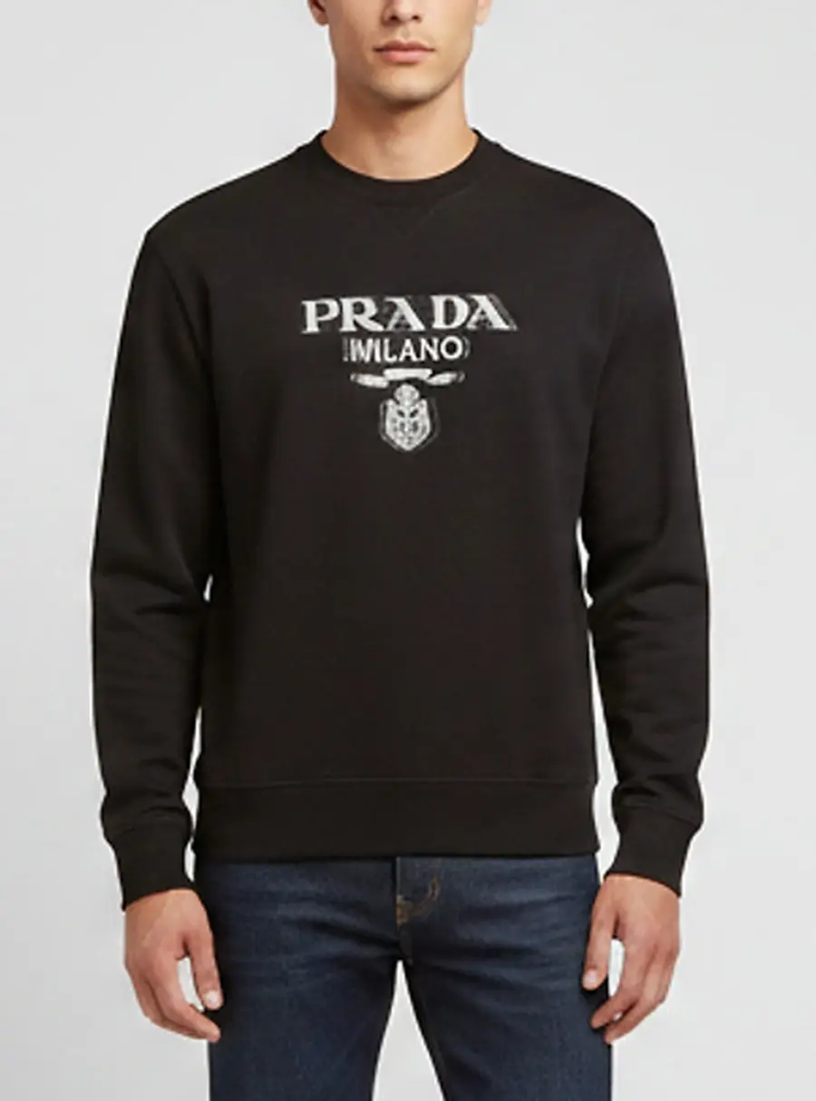 Prada Black Printed Jersey Crewneck Sweatshirt S