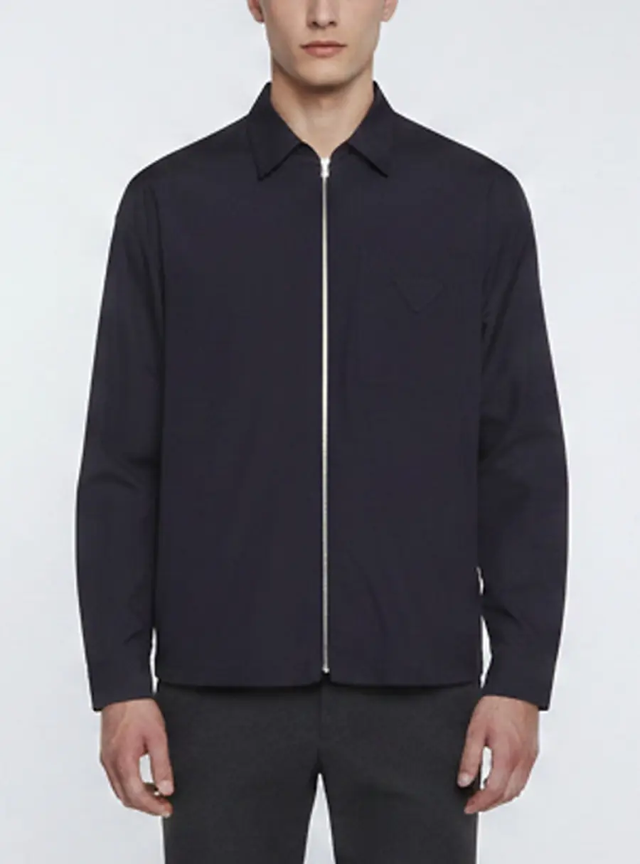Prada Navy Blue Silk Zip-Up Shirt Jacket M