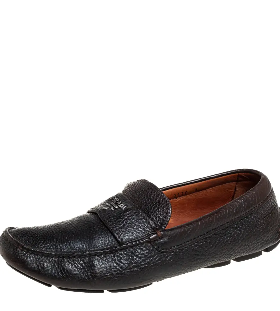Prada Dark Brown Leather Slip On Loafers Size 41