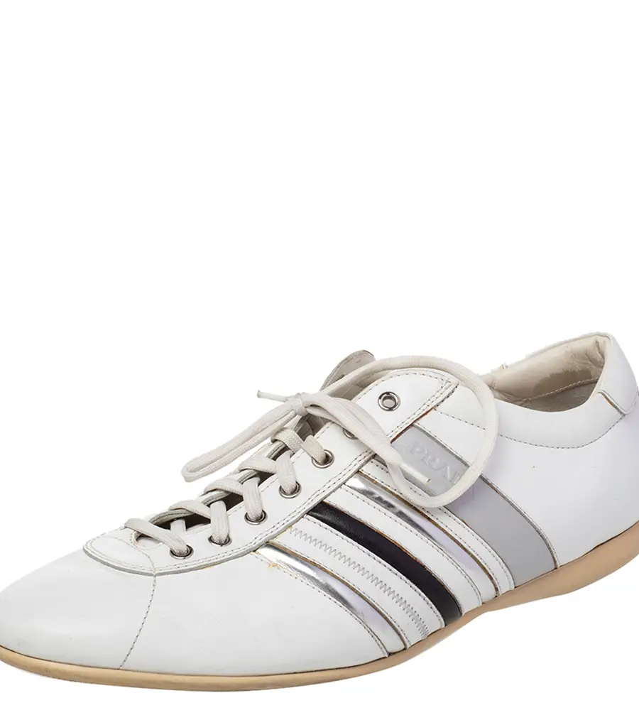 Prada White Leather Low Top Sneakers Size 44