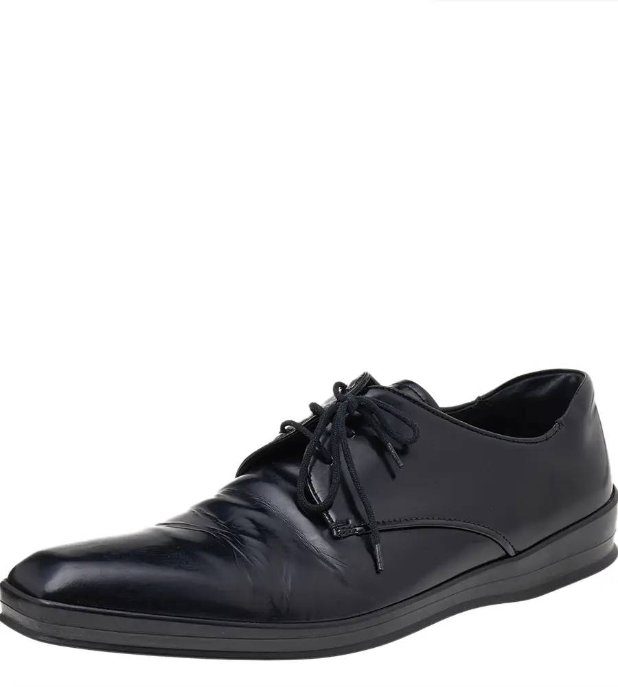 Prada Black Patent Leather Lace Up Oxfords Size 42
