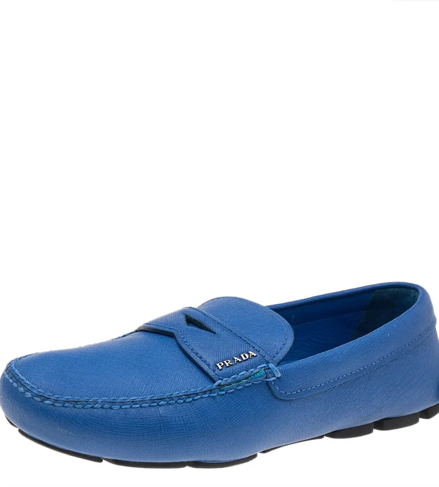 Prada Blue Leather Slip On Loafers Size 41