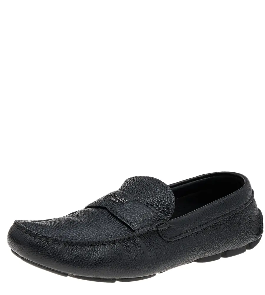 Prada Black Leather Slip On Loafers Size 42.5