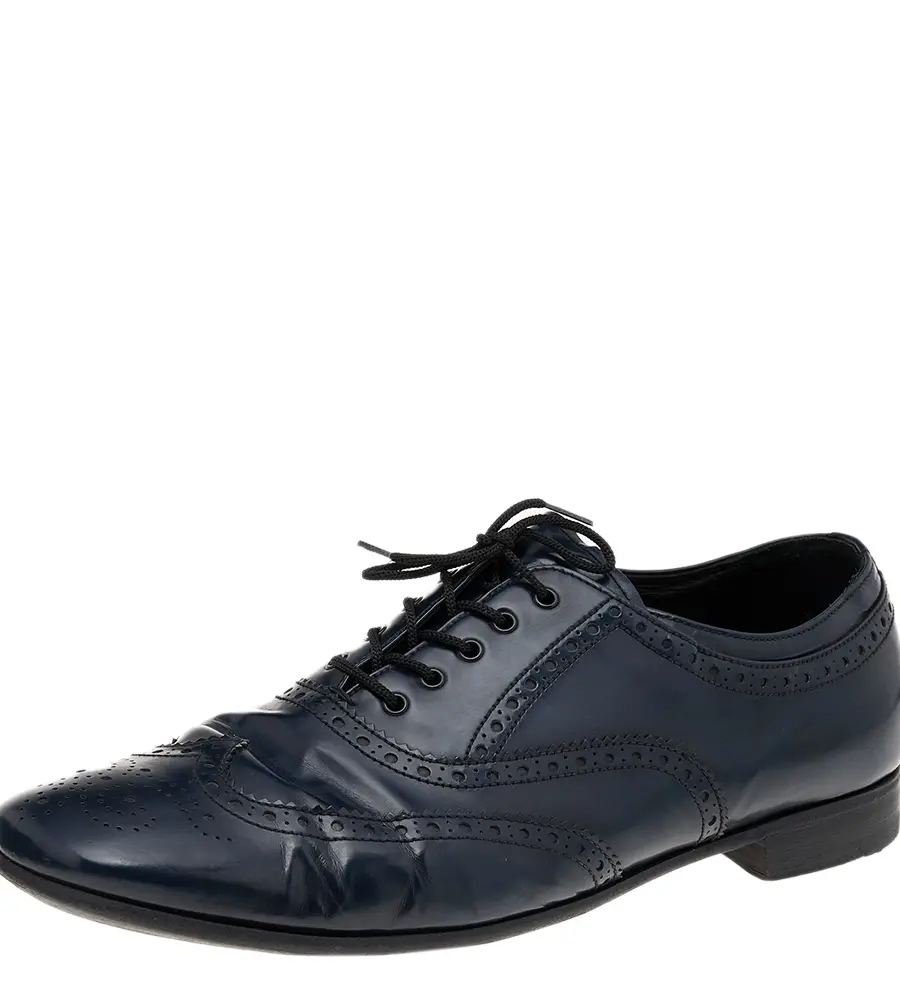 Prada Navy Blue Brogue Leather Lace Up Oxfords Size 44