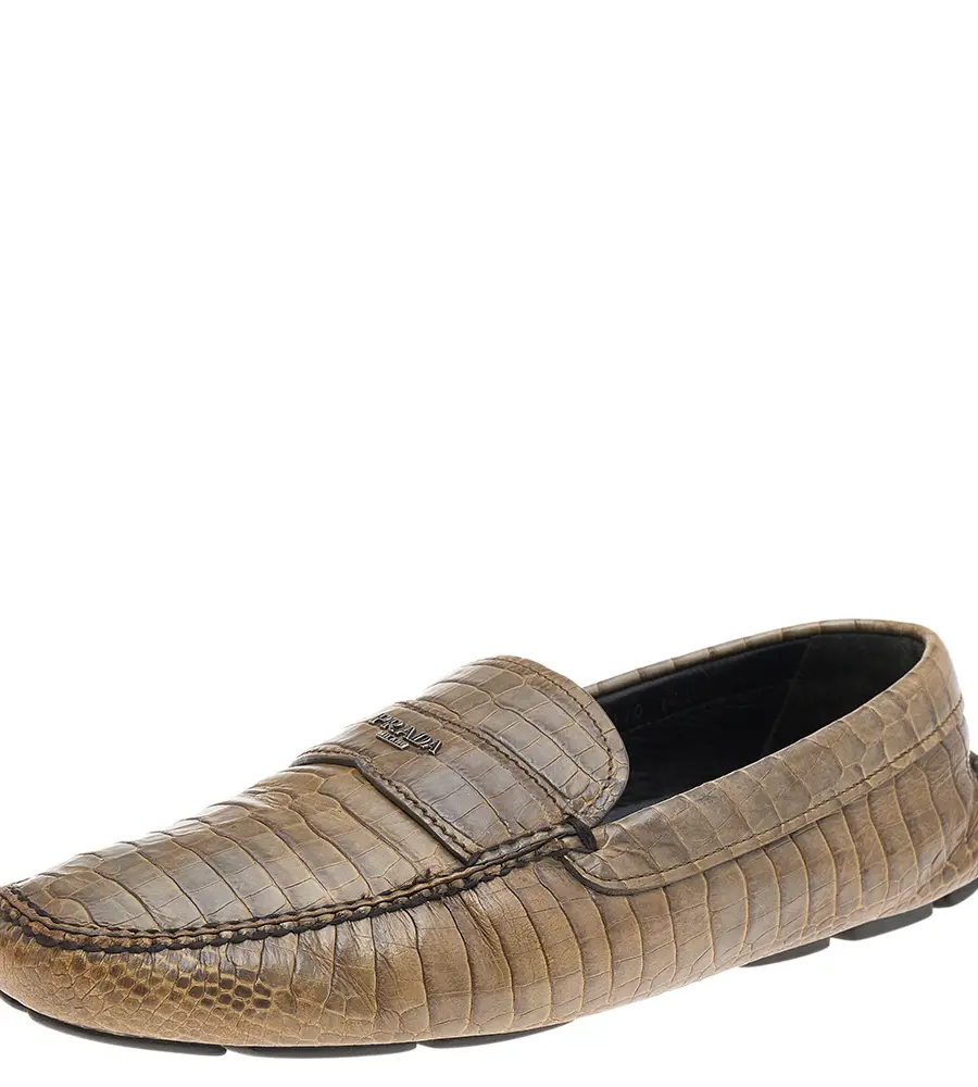 Prada Two Tone Crocodile Leather Slip On Loafers Size 44.5