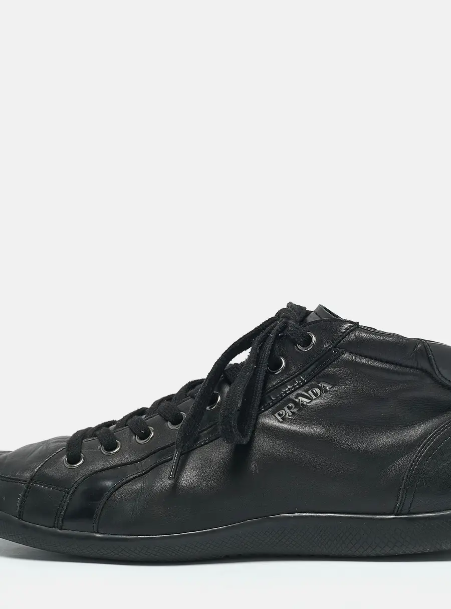 Prada Black Leather High Top Sneakers Size 45