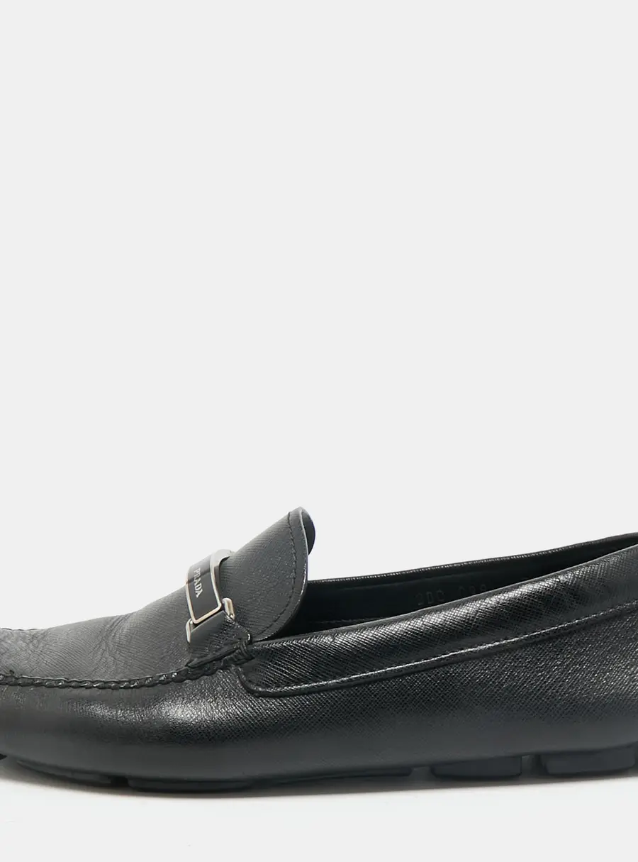 Prada Black Leather Slip On Loafers Size 41.5