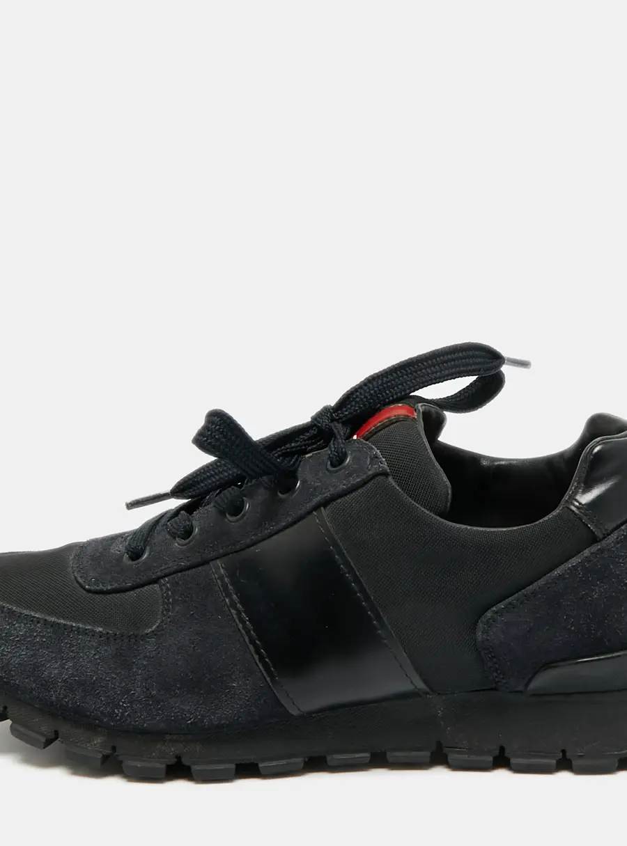 Prada Black/Navy Blue Canvas and Leather Match Racer Lace Up Sneakers Size 39.5