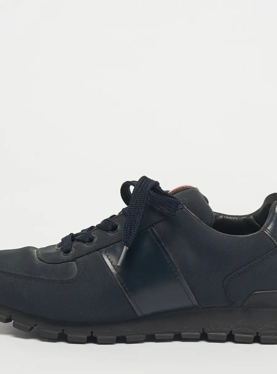 Prada Blue/Black Canvas and Leather Lace Up Sneakers Size 39.5