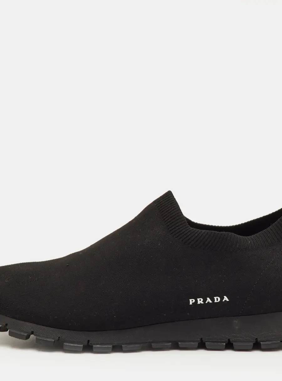 Prada Size 42.5 Black Knit Fabric Slip On Sneakers