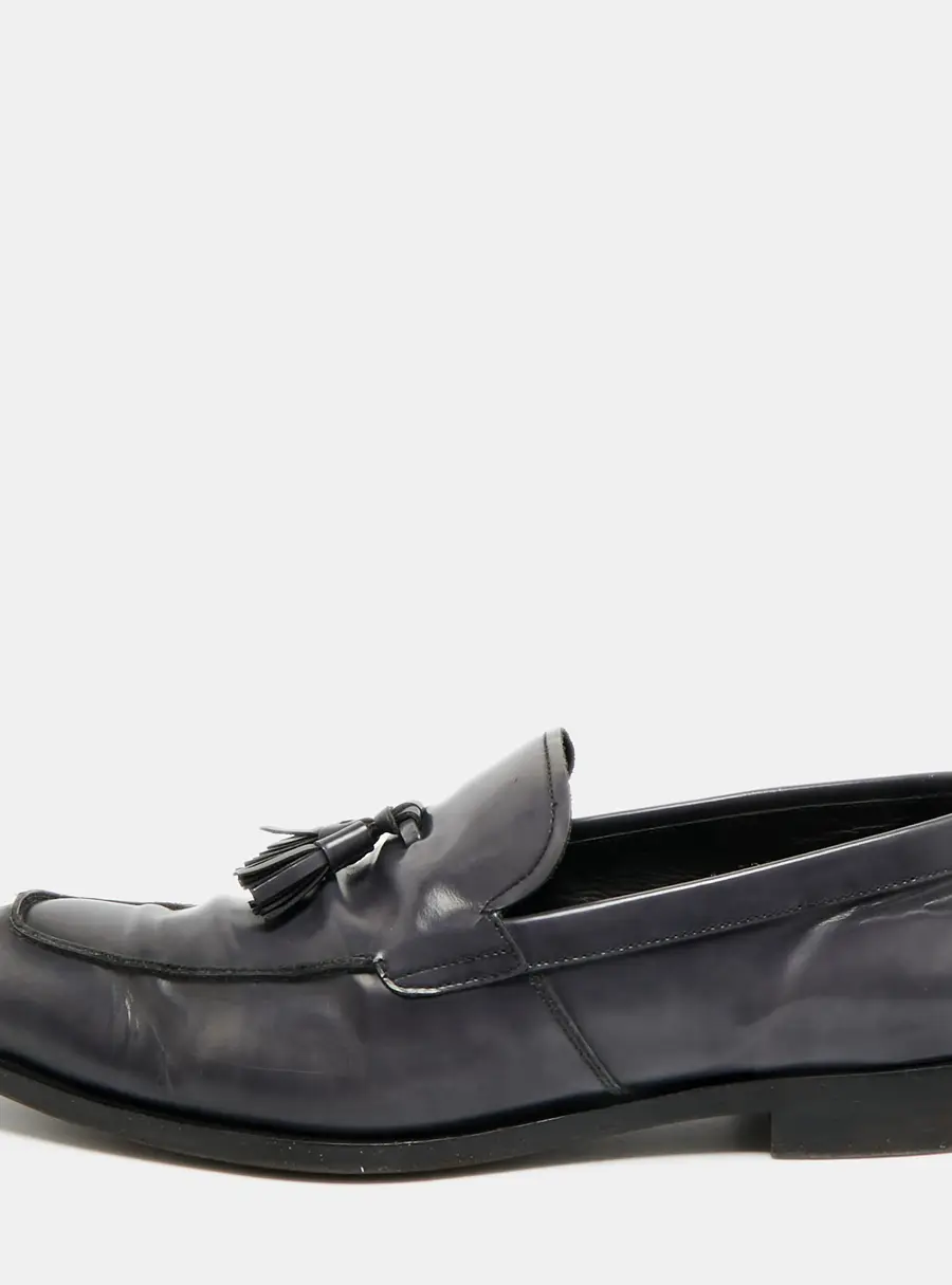 Prada Size 43 Grey Leather Tassel Fringe Loafers