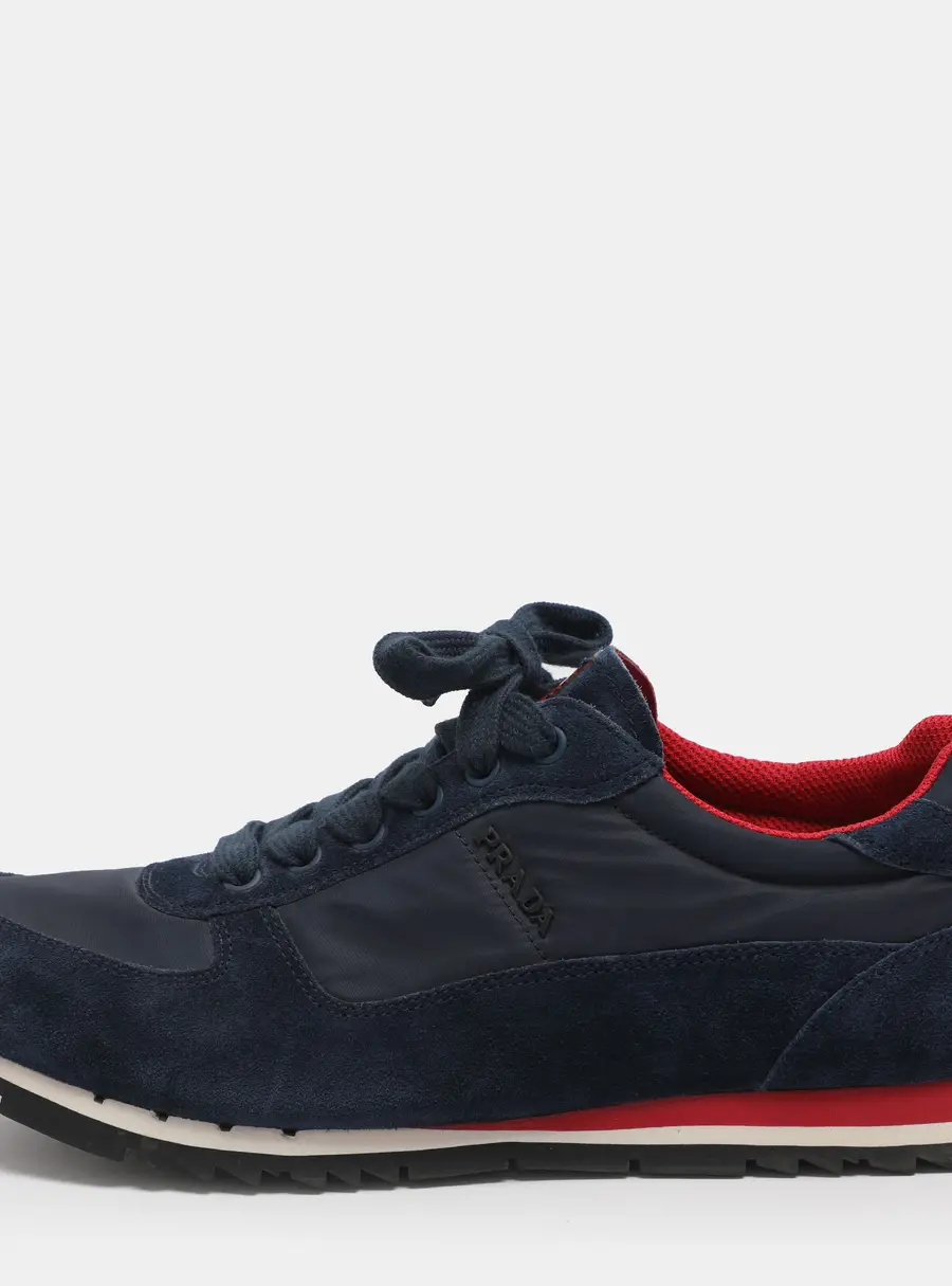 Prada Size 42 Blue Nylon and Suede Low Top Sneakers