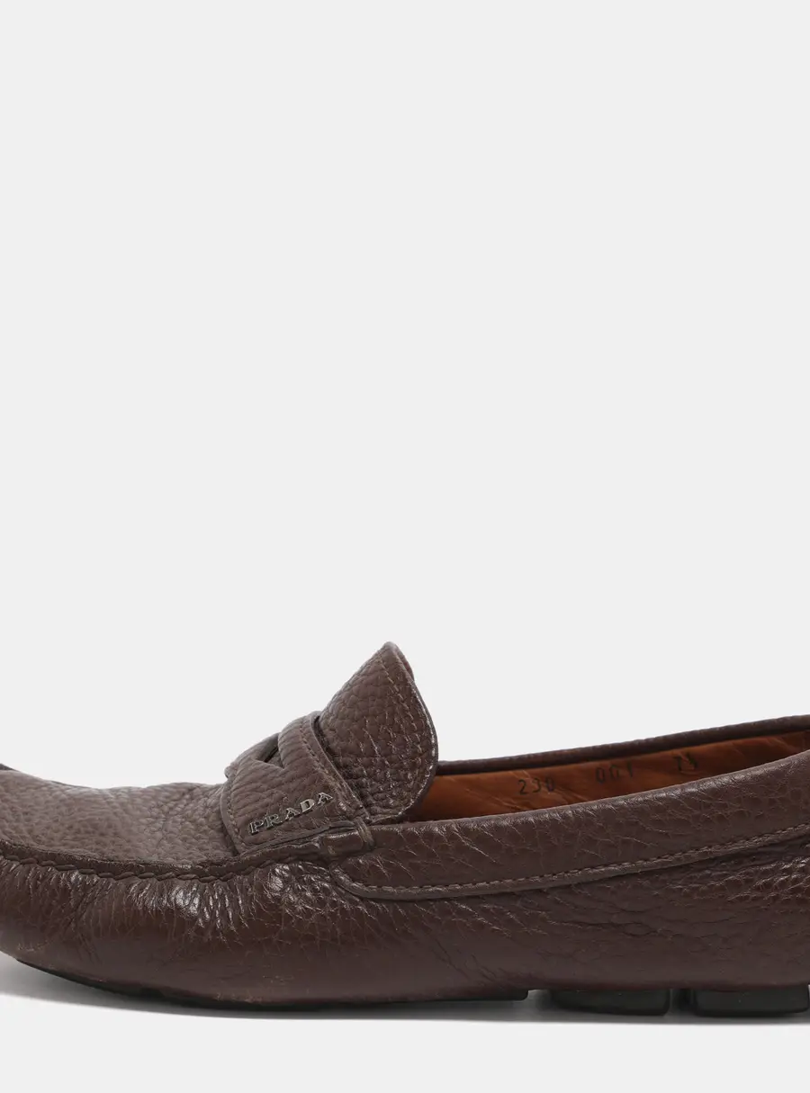 Prada Size 41.5 Brown Leather Penny Loafers