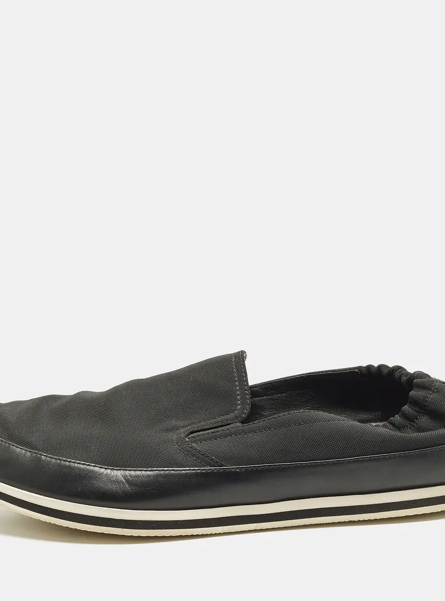 Prada Size 42 Black Canvas and Leather Slip On Sneakers