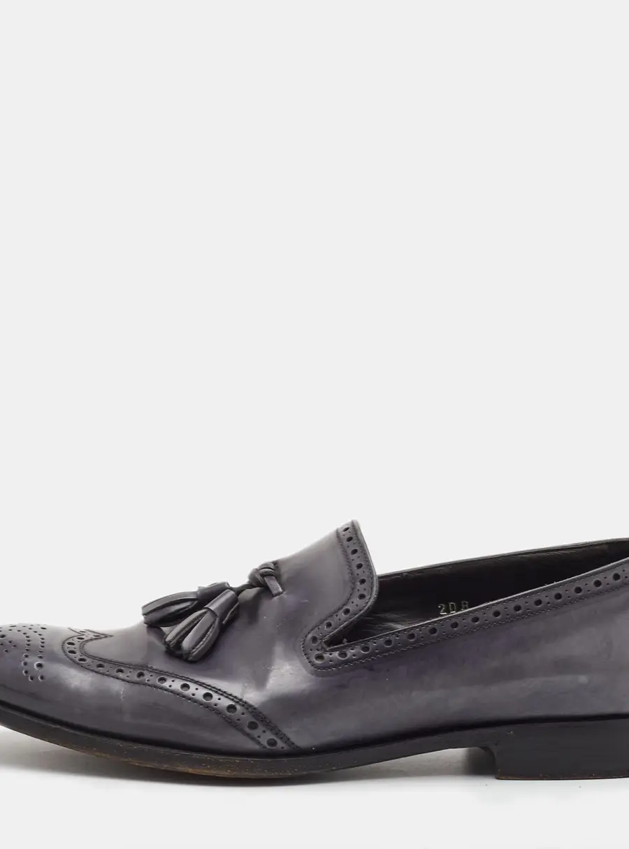 Prada Tassel Size 41 Grey Two Toned Brogue Leather Slip On Loafers