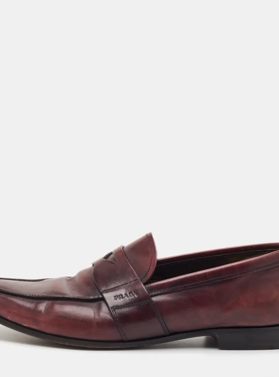 Prada Size 41 Burgundy Two Toned Leather Slip On Loafers