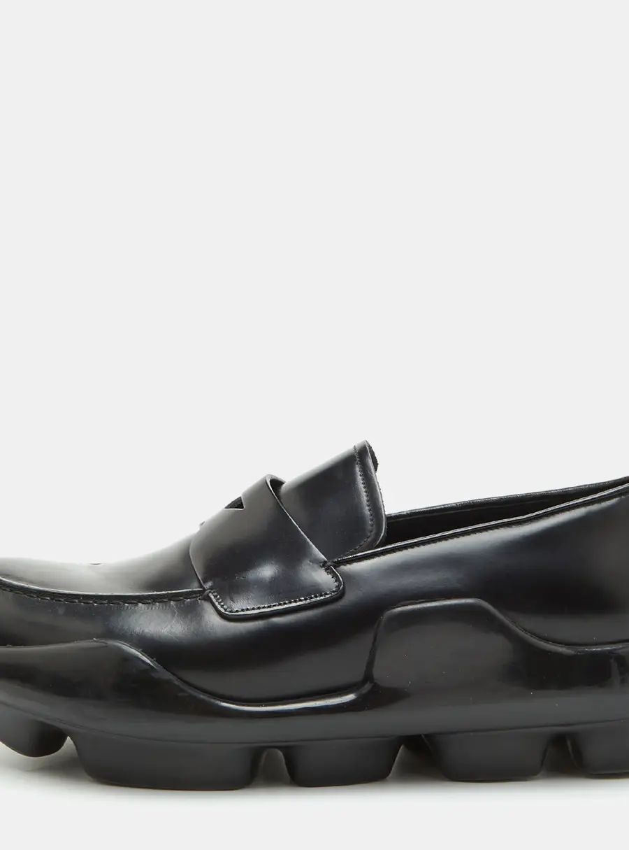 Prada Size 42.5 Black Brushed Leather Slip On Loafers