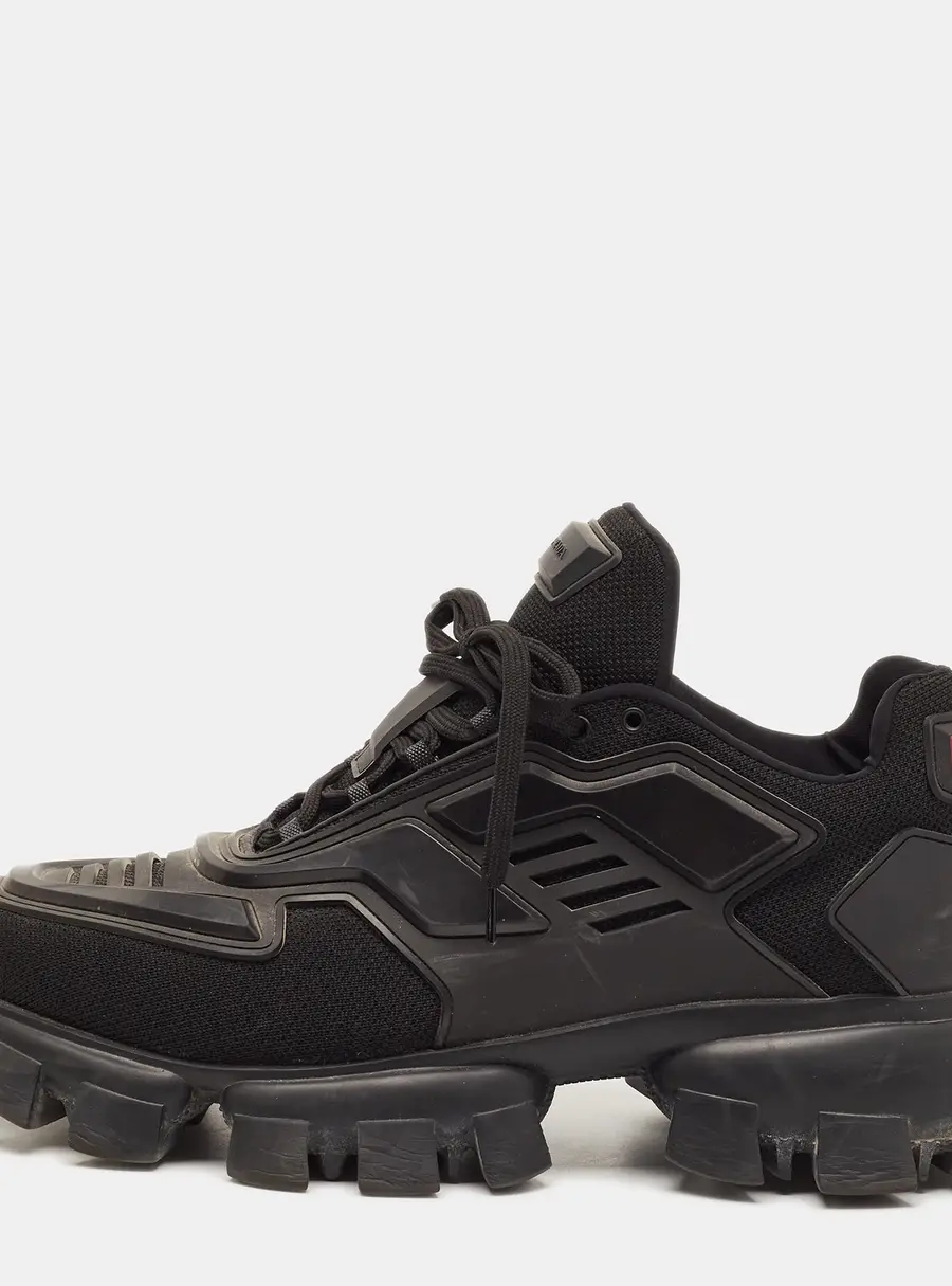 Prada Cloudbust Thunder Size 45.5 Black Knit Fabric and Rubber Chunky Lace Up Sneakers
