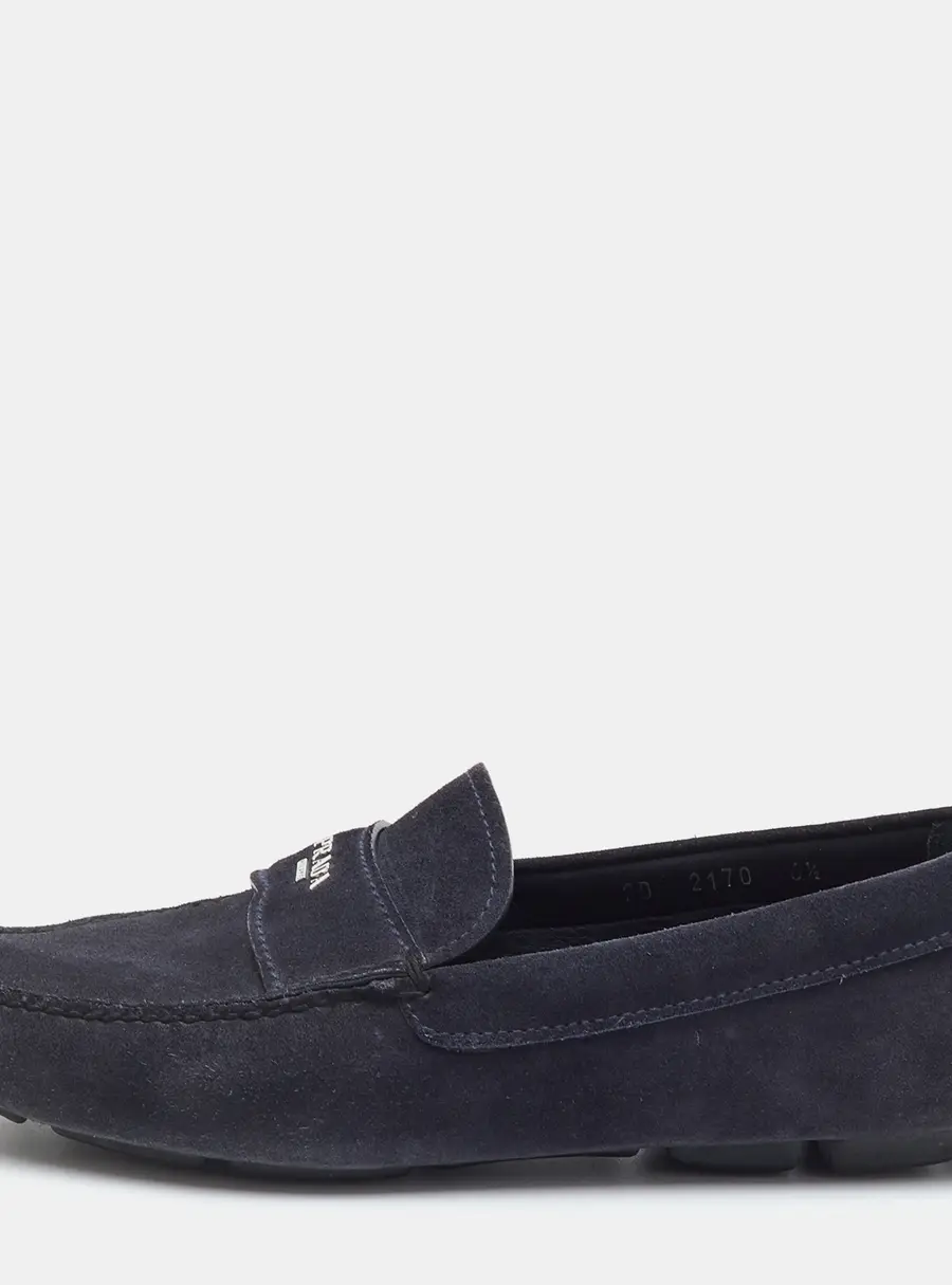 Prada Size 40.5 Dark Navy Blue Suede Slip On Loafers
