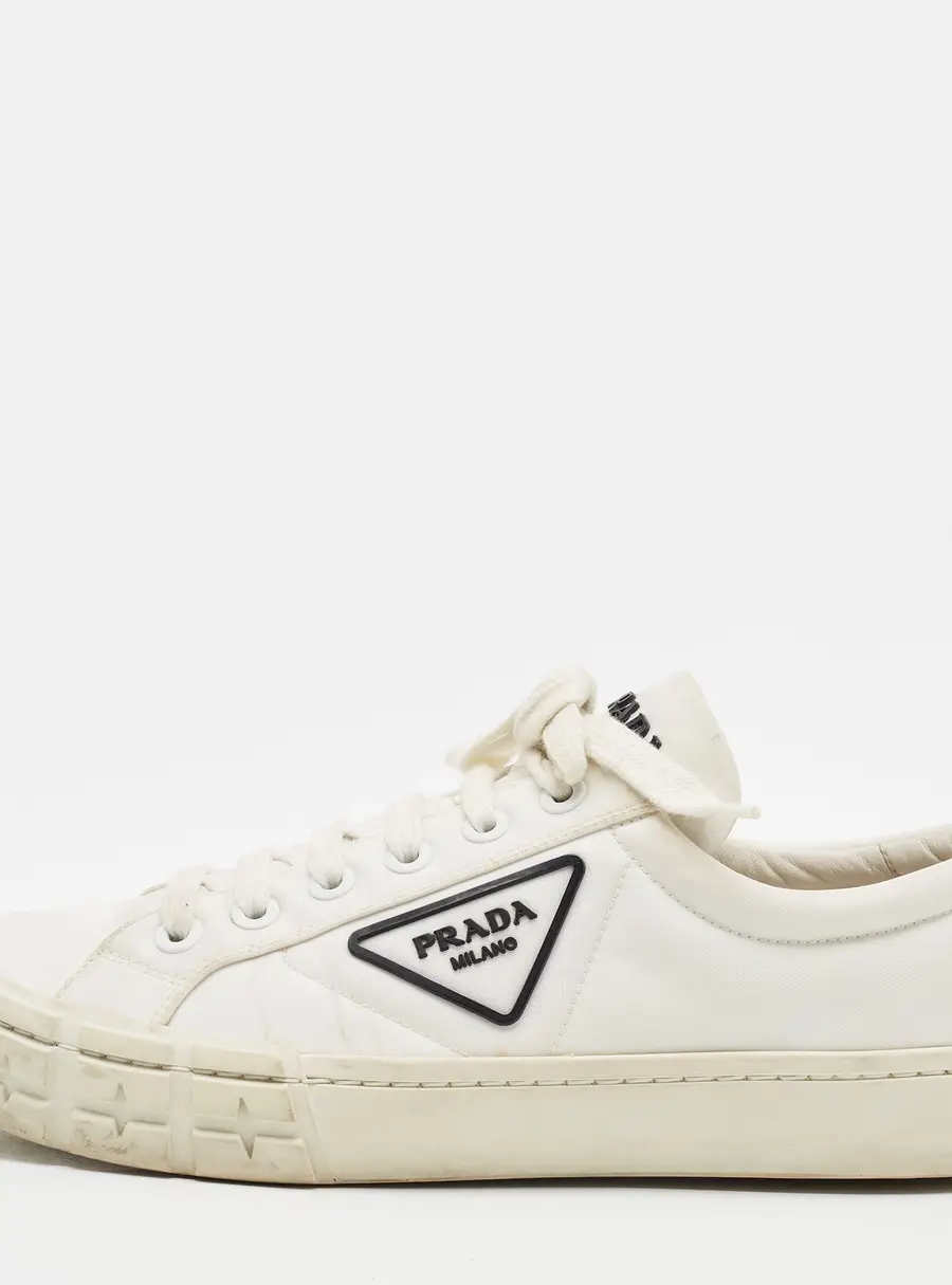 Prada Wheel Cassetta Size 42 White Nylon Low Top Sneakers