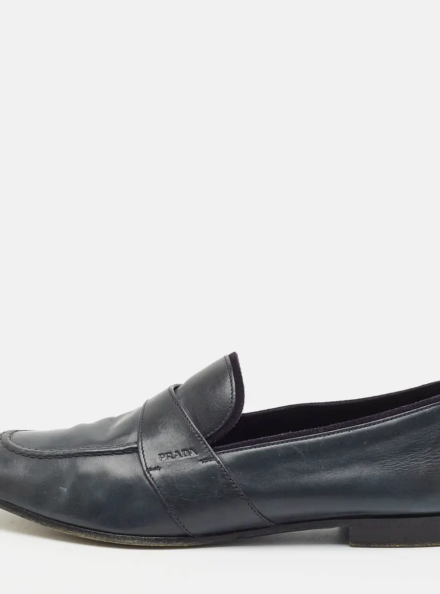 Prada Size 43 Black Leather Penny Loafers