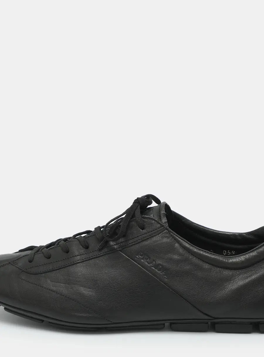 Prada Size 43 Black Leather Low Top Sneakers