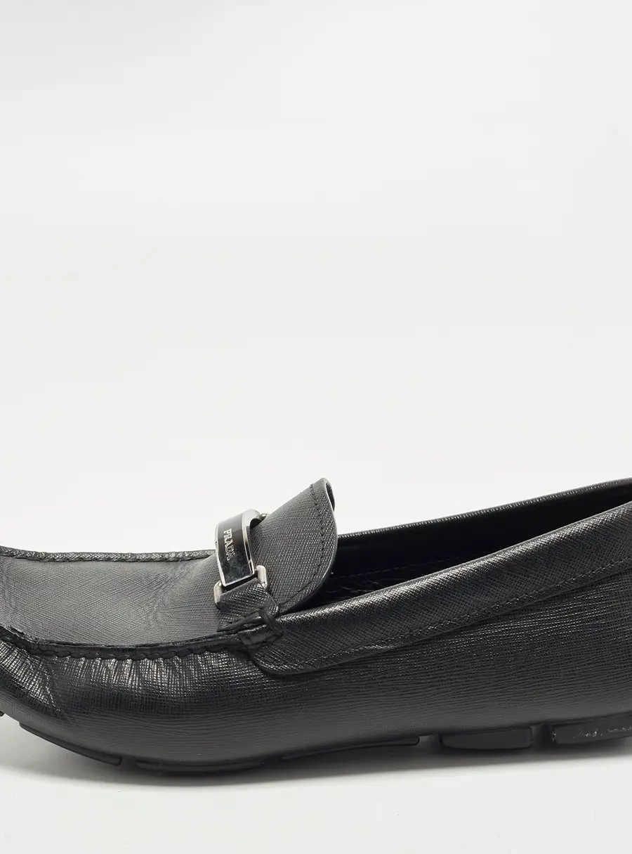 Prada Size 41.5 Black Saffiano Leather Driver Loafers