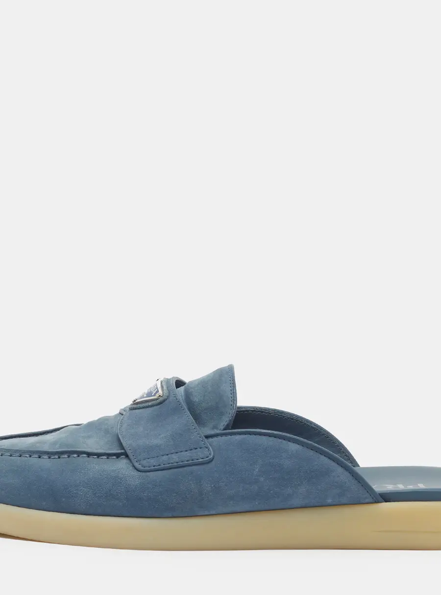 Prada Tropez Logo Size 41 Blue Suede Mules