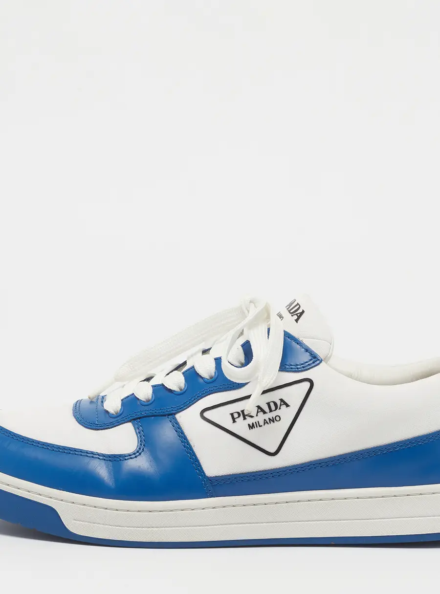 Prada Downtown Size 41.5 Blue/White Leather and Re-Nylon Low Top Sneakers