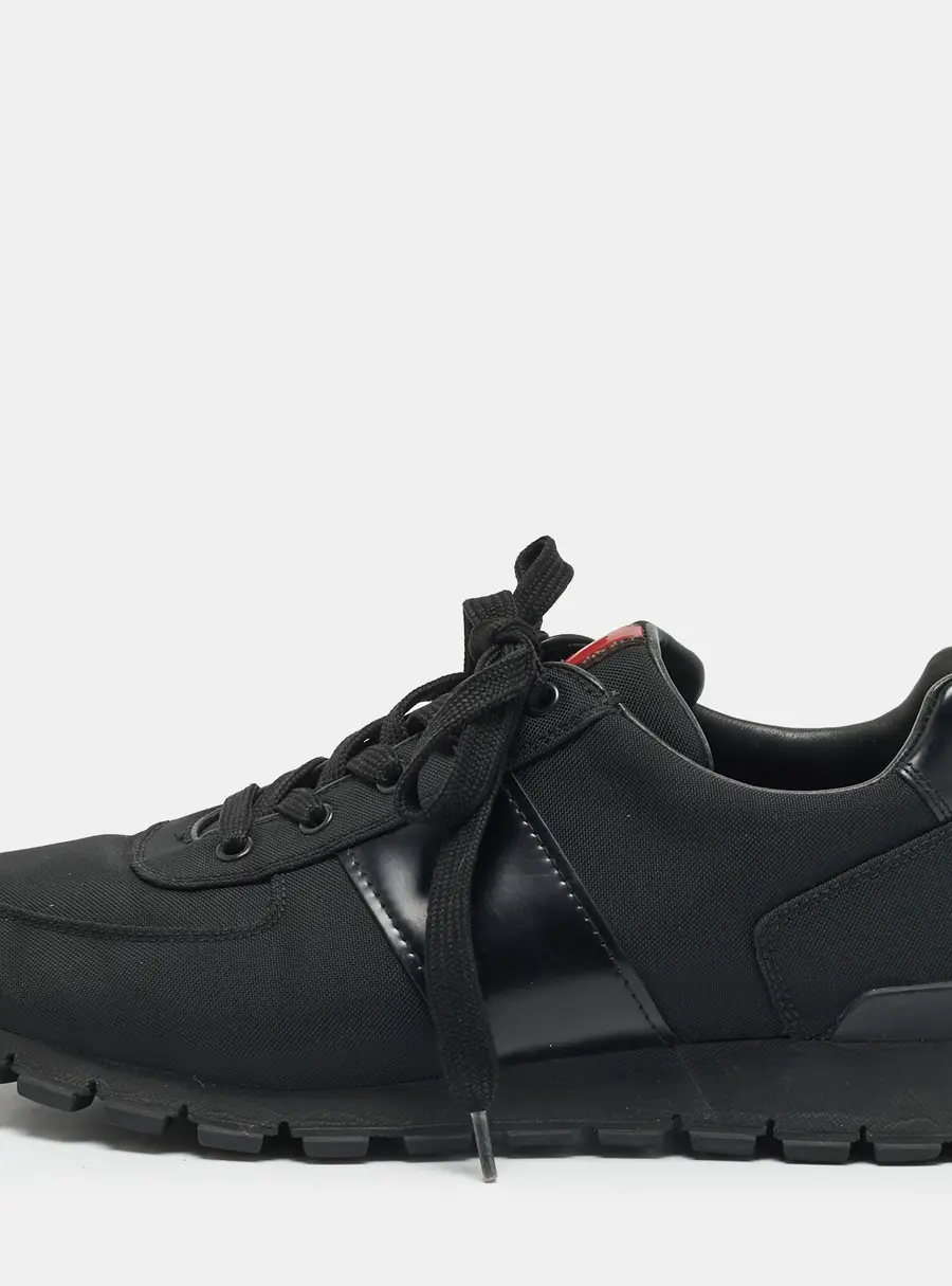 Prada Match Race Size 42 Black Canvas and Leather Lace Up Sneakers