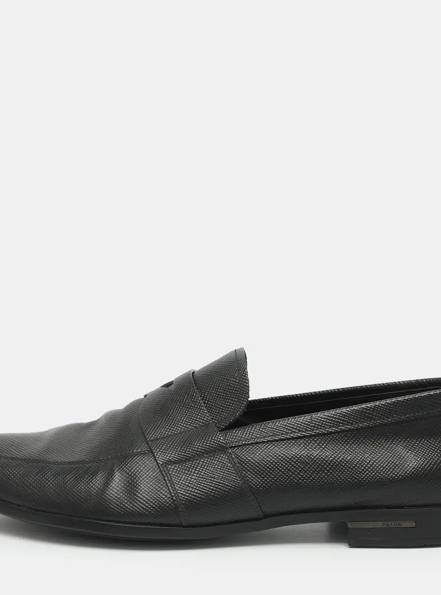 Prada Size 44.5 Black Saffiano Leather Penny Loafers