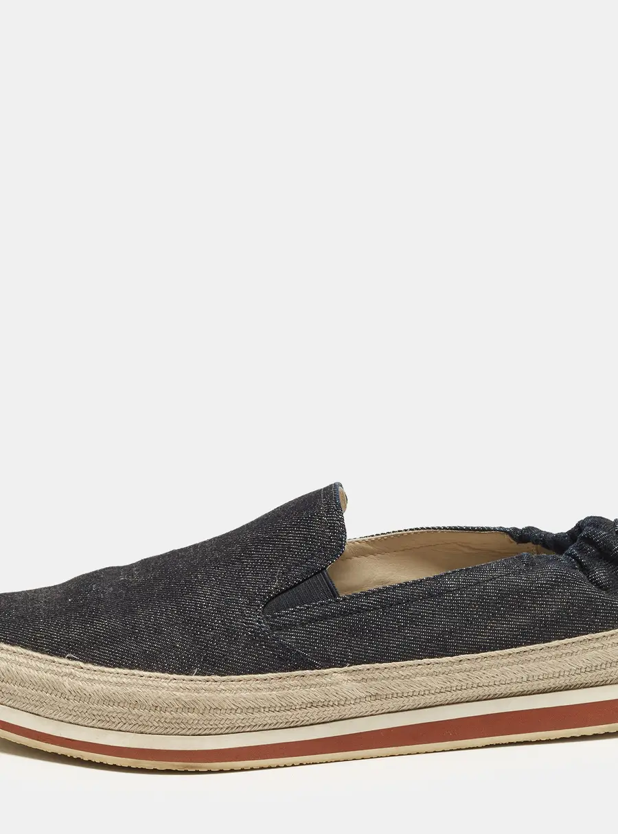 Prada Size 43.5 Navy Blue Denim Scrunch Slip On Sneakers